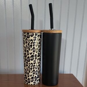 Chic Leopard and Black Tumbler Set with Bamboo Lids